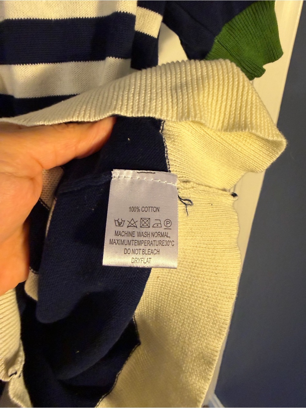 OXKNIT Navy & White Striped Polo with Green Collar Small NWT - Picture 4 of 5